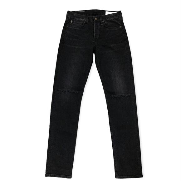 Rag and bone nwt black slim fit jeans ripped knees women’s size 29 button fly - Picture 1 of 9